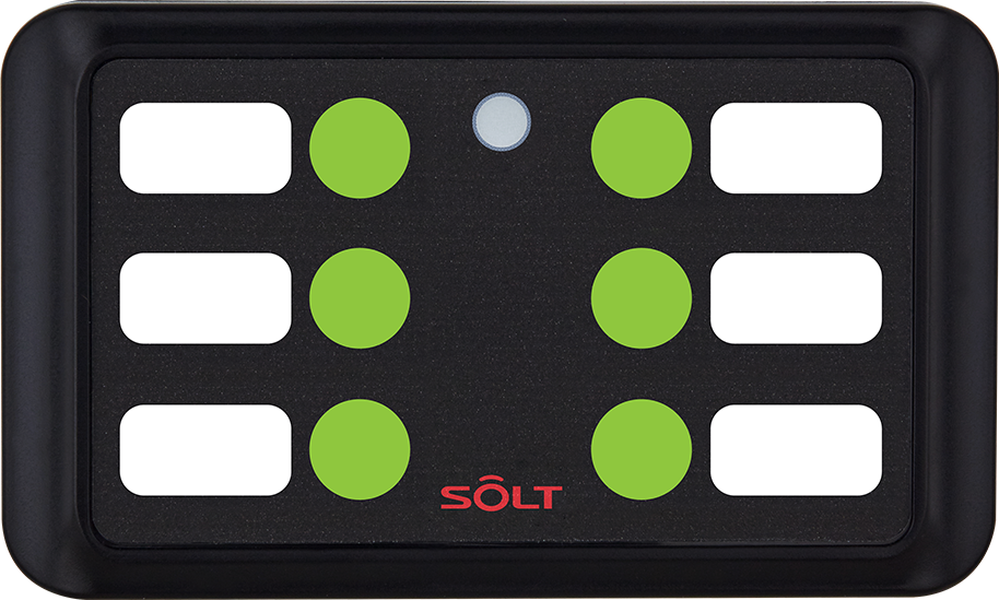CST Call Buttons. SOLT SB6, black 6 button panel with green circles. 
