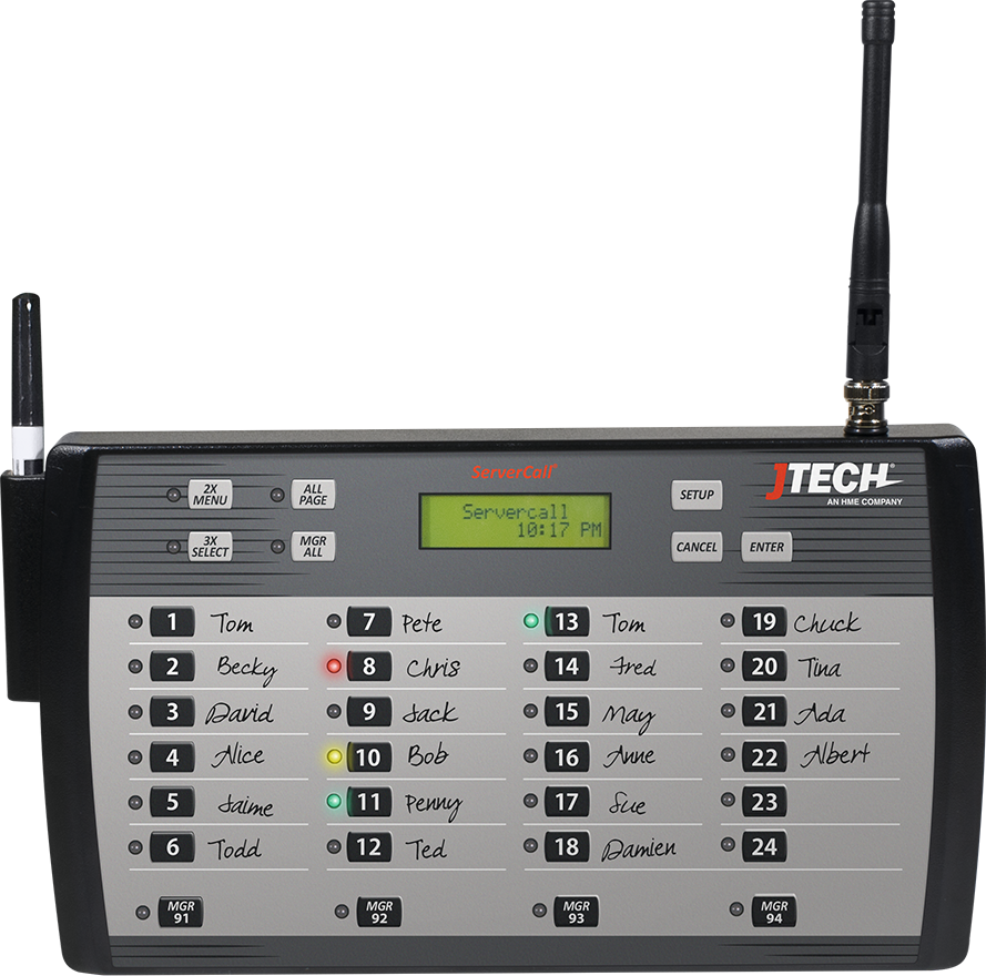 CST Transmitters. WaiterCall 24 way front view, with display screen. 